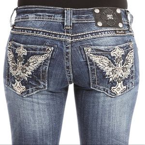 Miss Me Cross Wings Floral Boot Cut Jeans